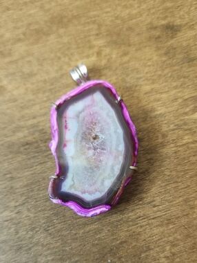 Pink Agate Druzy Pendant Necklace - Women Jewelry